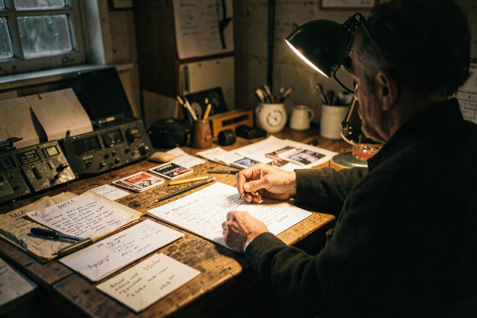 A screenwriter developing a film script at a production desk